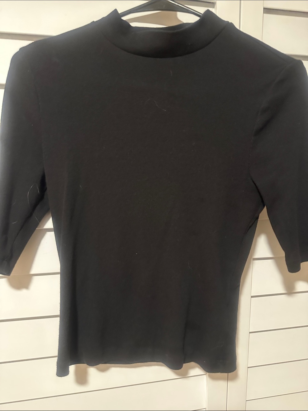 Express Black Short-Sleeve Mock Neck Tee - Ribbed Knit